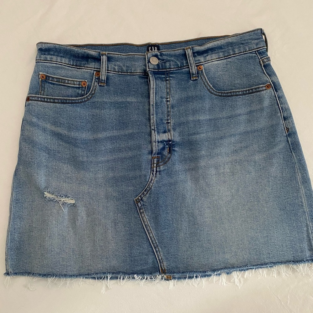 GAP Blue Denim Distressed Mini Skirt